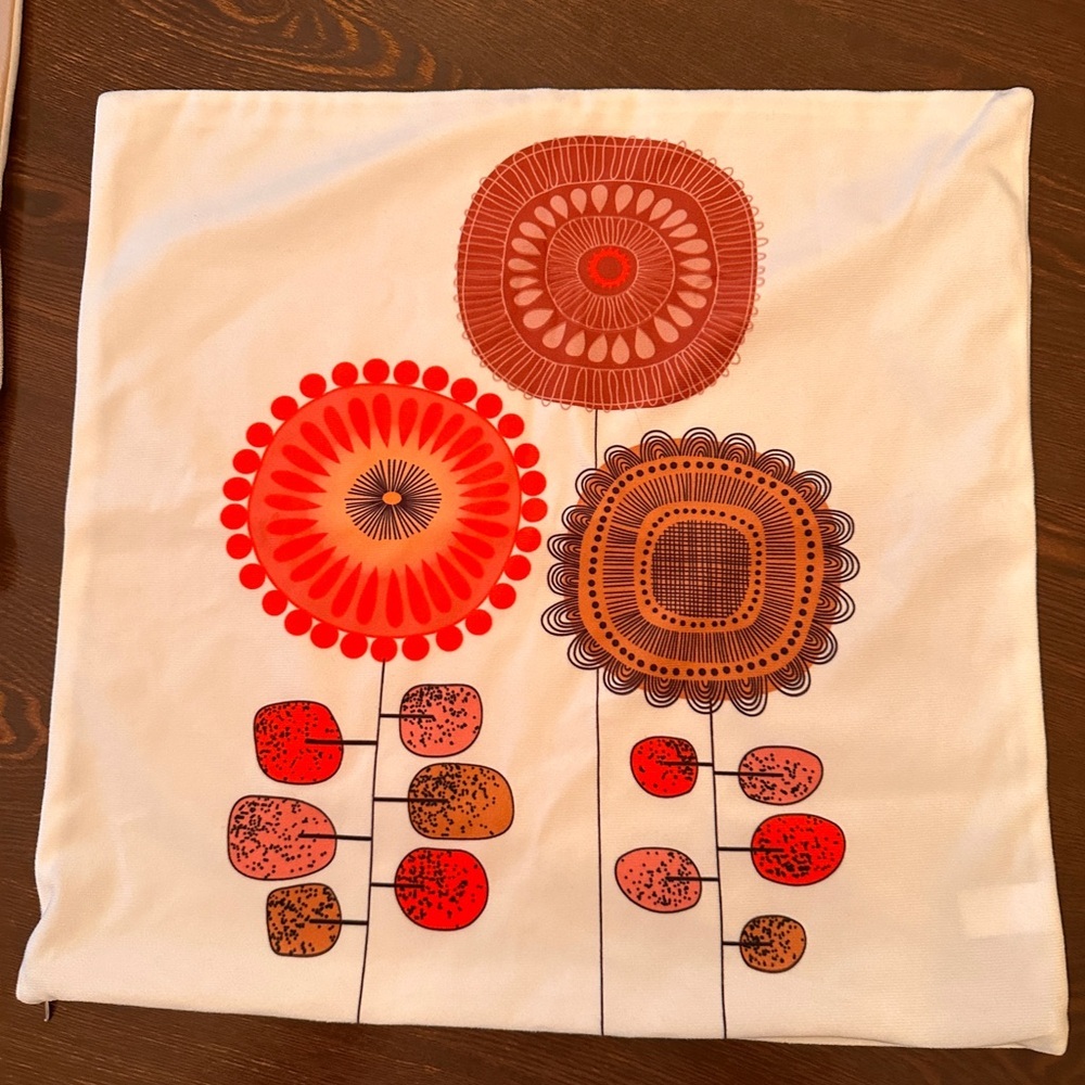 Unbranded Mid Century‎ Modern Floral Throw Pillow Covers Set 2 18x18 Tan White